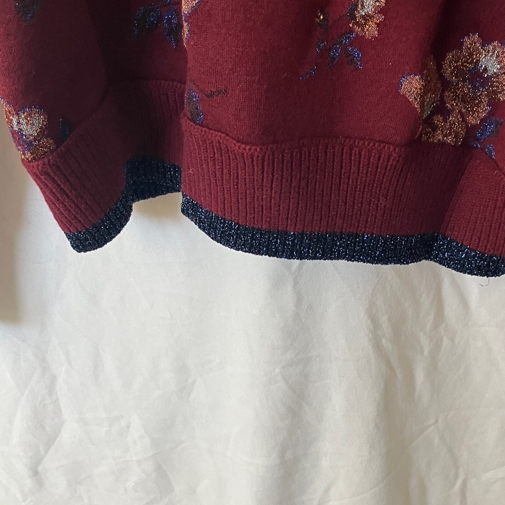 Coach: Burgundy Floral Jacquard Crewneck (66531)Sweater- Wool Blend- Metallic- S - Picture 10 of 16